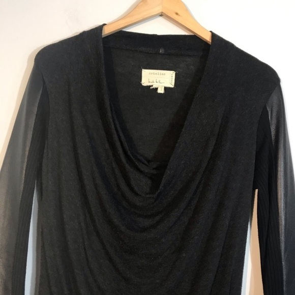 NICOLE MILLER Leather Paneled Ribbed Knit Dress - Picture 2 of 9